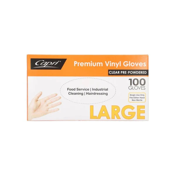 Vinyl Gloves Clear Pre-Powdered Box of 100
