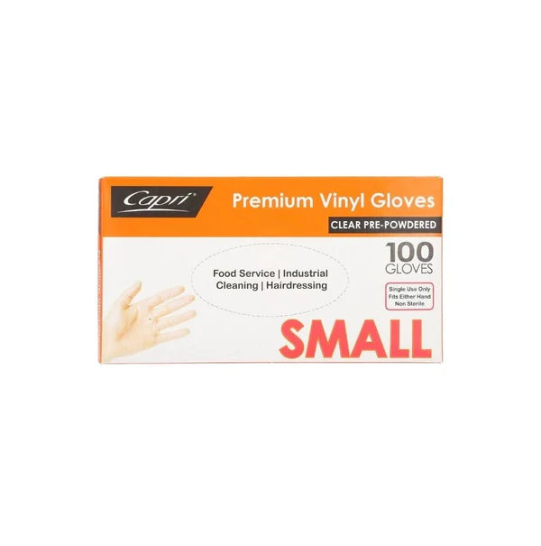 Vinyl Gloves Clear Pre-Powdered Box of 100